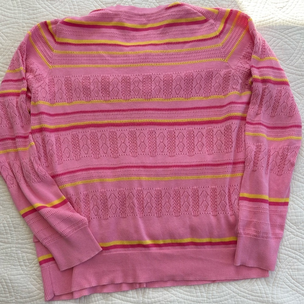 Ruffle Striped Pink and Yellow Cardigan Large Charter Club - Picture 8 of 10